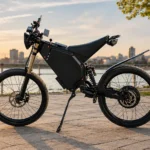 Modernes E-Bike für Alltag und Pendelstrecken am Flussufer mit Stadtblick.
